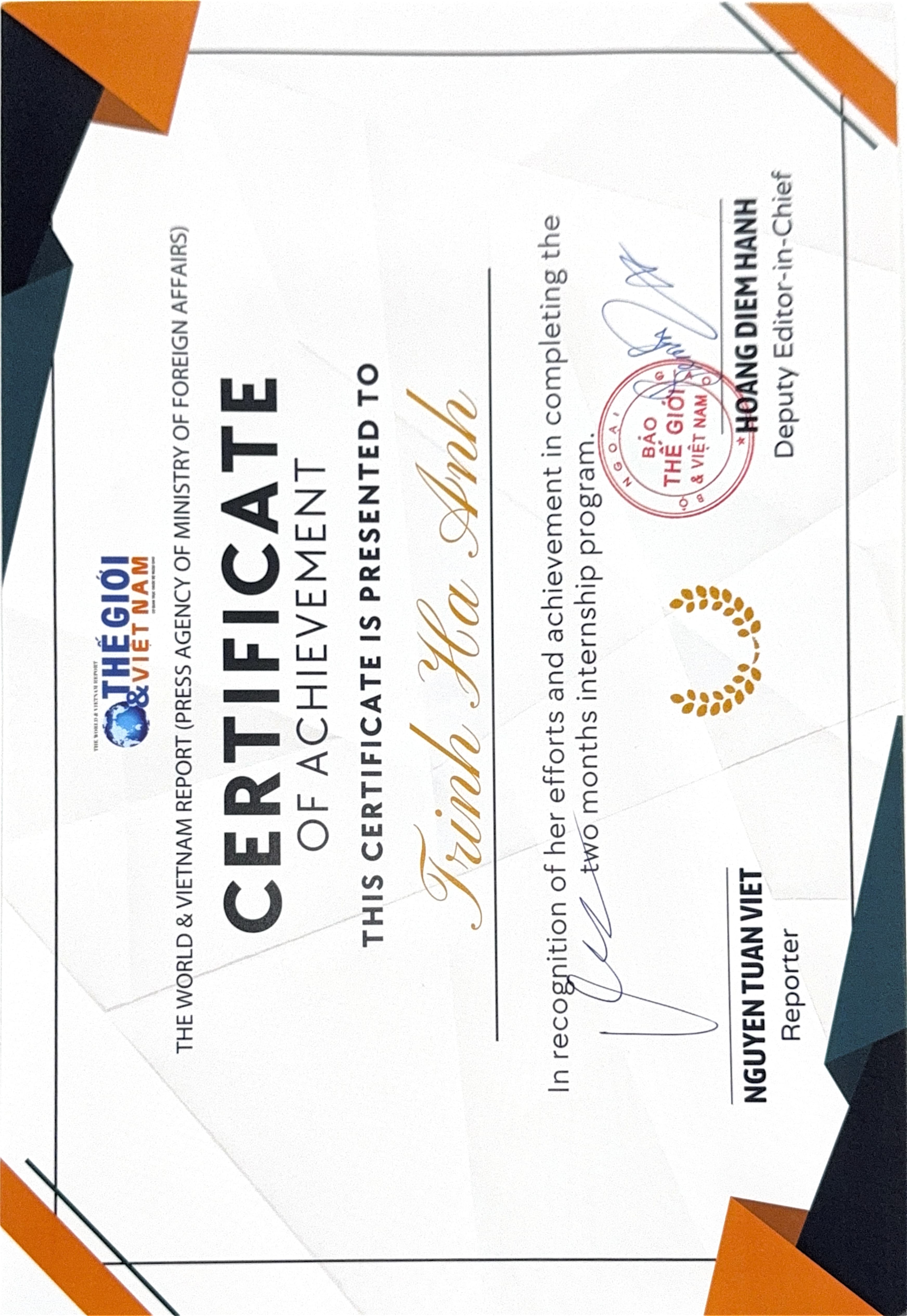 Thời Đại Magazine Certificate